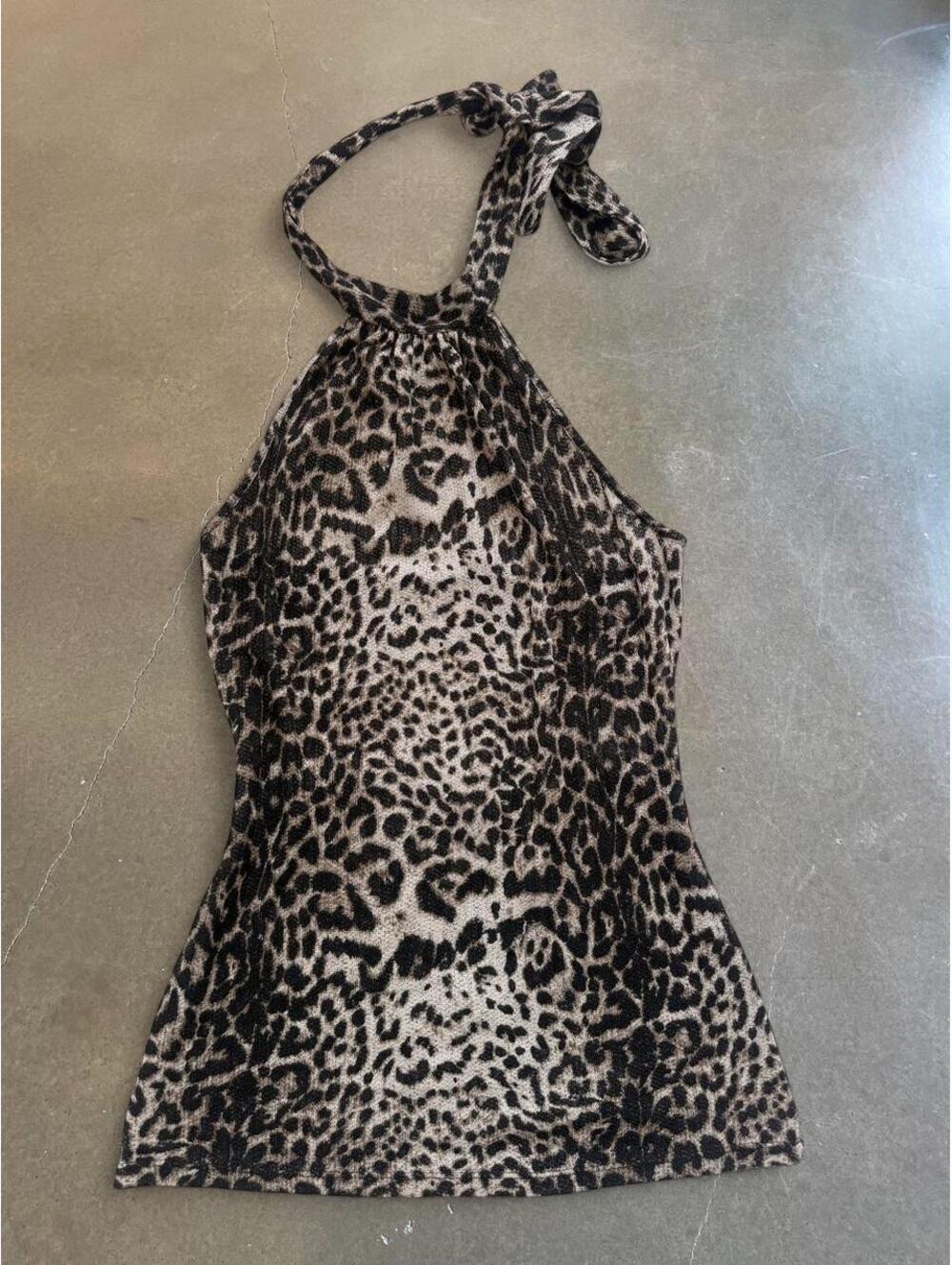 Banabee Leopard Print Halter Top | Y2K 2000s Tie Neck